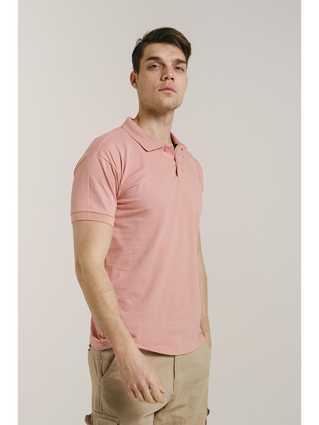 Pembe Polo Yaka Slim Fit Erkek Tişört-1