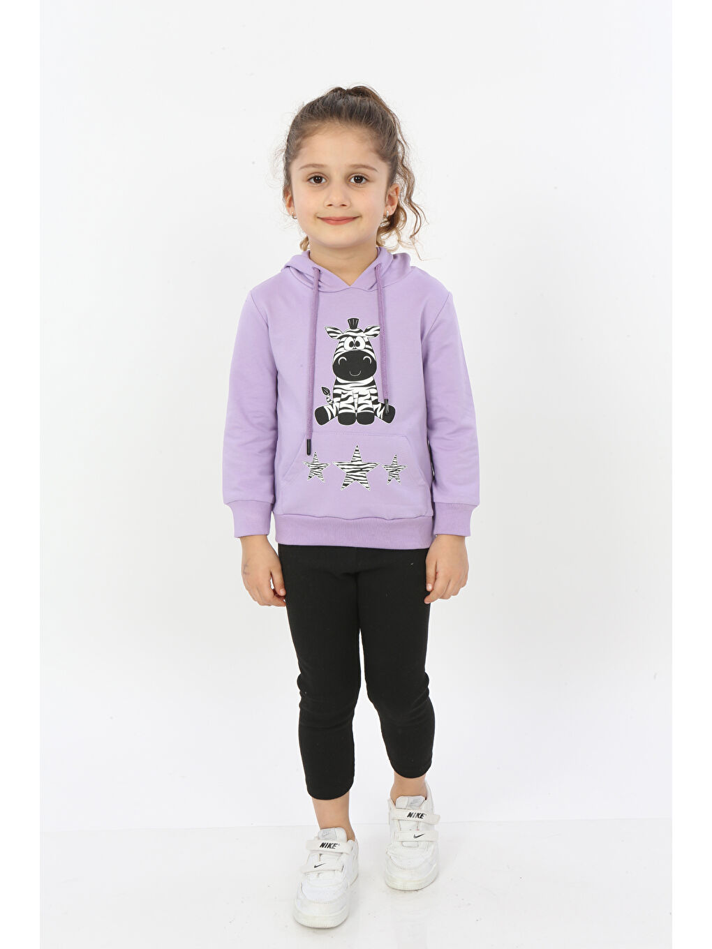 Toontoykids Lila Kız Çocuk Yıldızlı Zebra Baskılı Kapüşonlu Sweatshirt