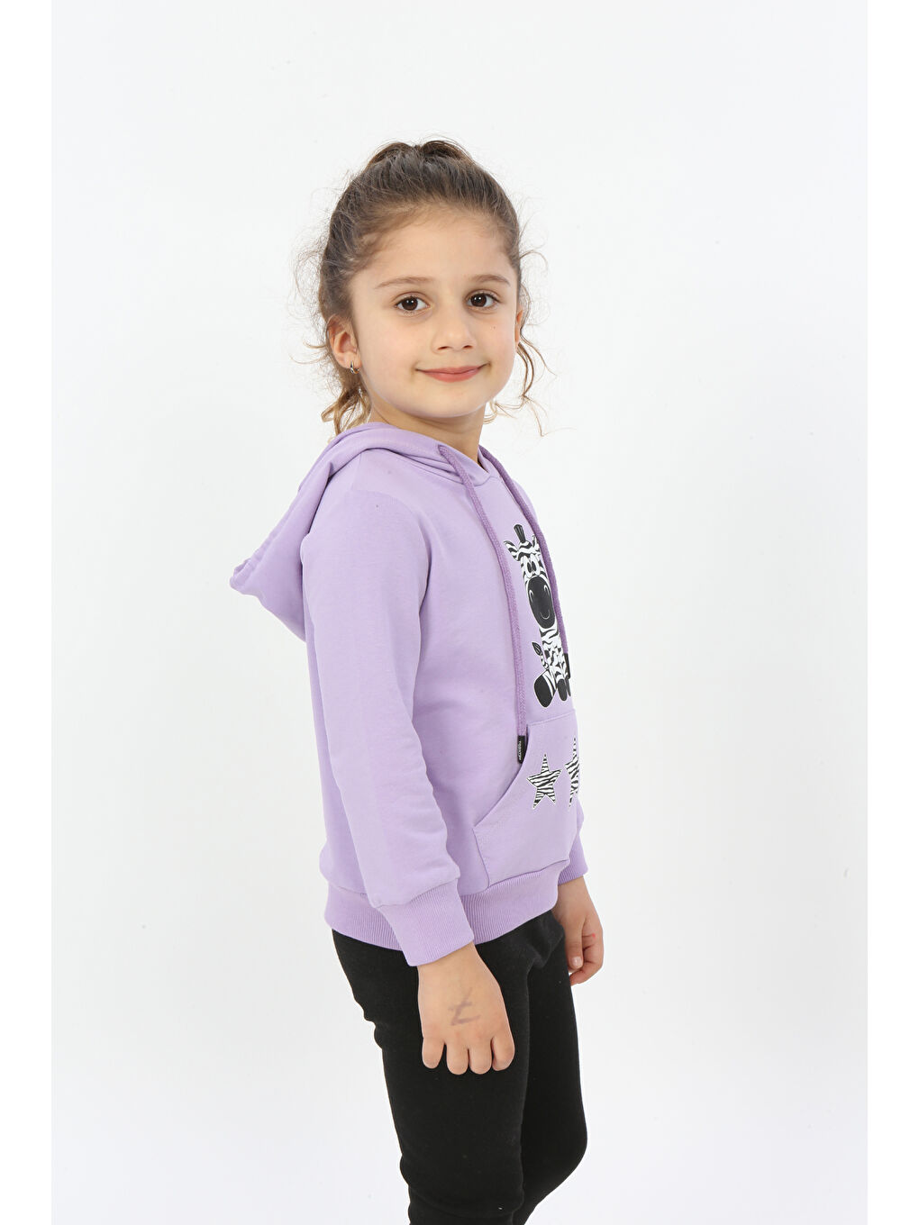 Toontoykids Lila Kız Çocuk Yıldızlı Zebra Baskılı Kapüşonlu Sweatshirt - 1