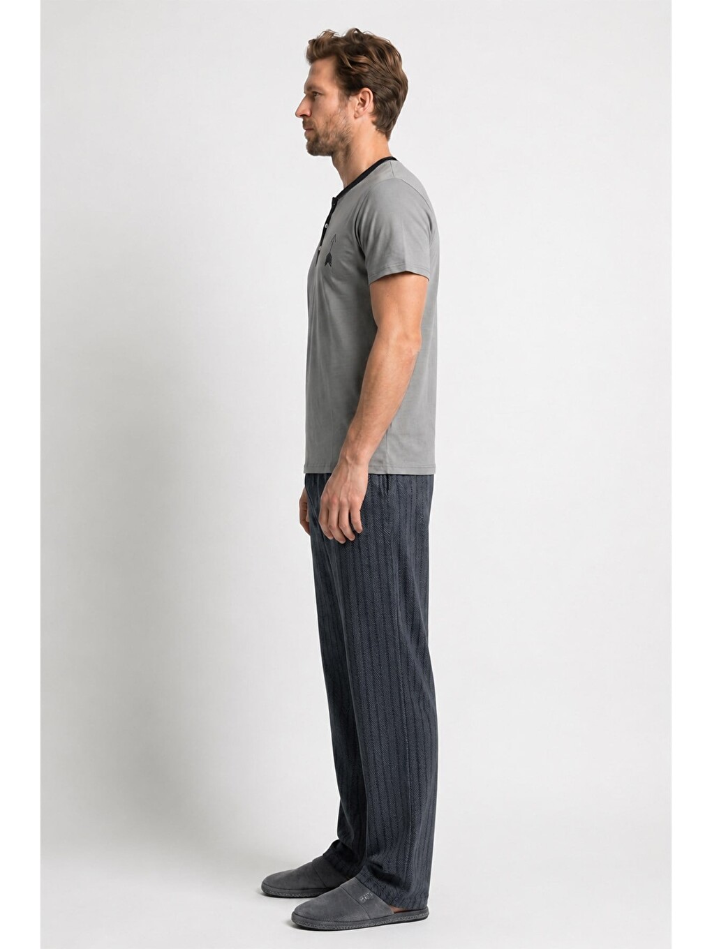 Erkek Penye Süprem Genç Önü Patlı Altı Uzun Pijama Takım | Gri 65141-723-2