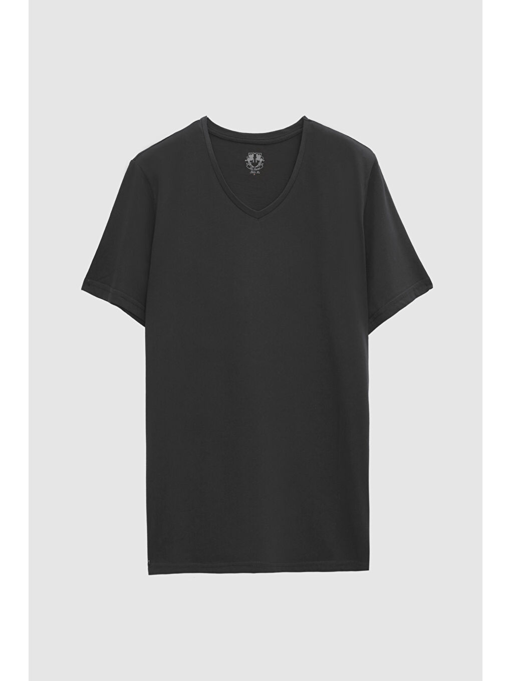 Slim Fit Antrasit V Yaka %100 Pamuk Tişört-4