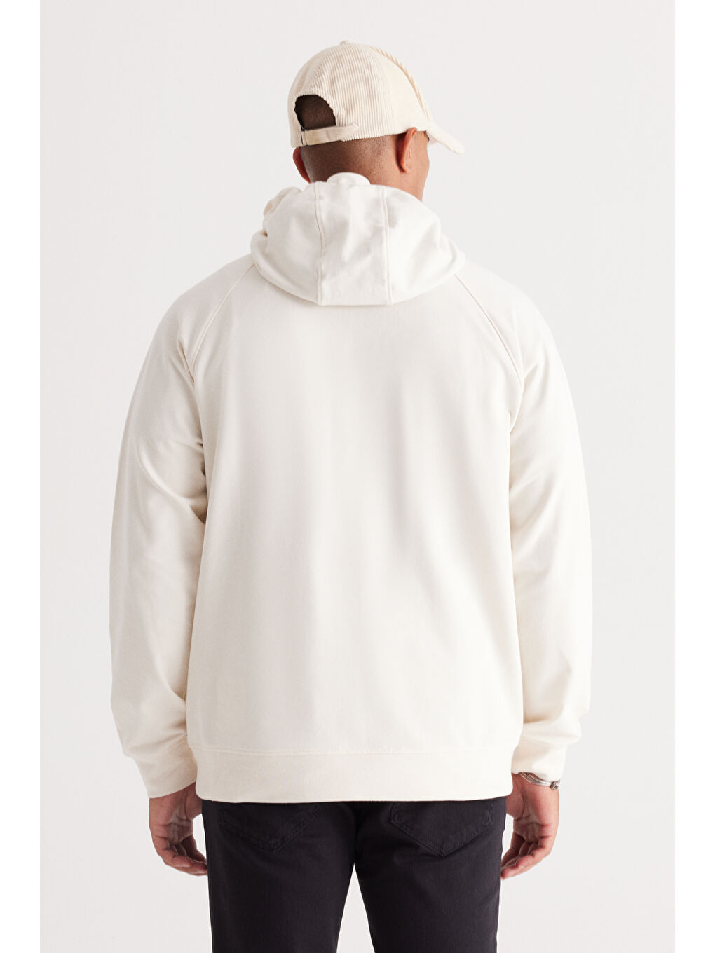 Erkek Ekru-Haki Standart Fit Normal Kesim Kapüşonlu Pamuklu Sweatshirt-5