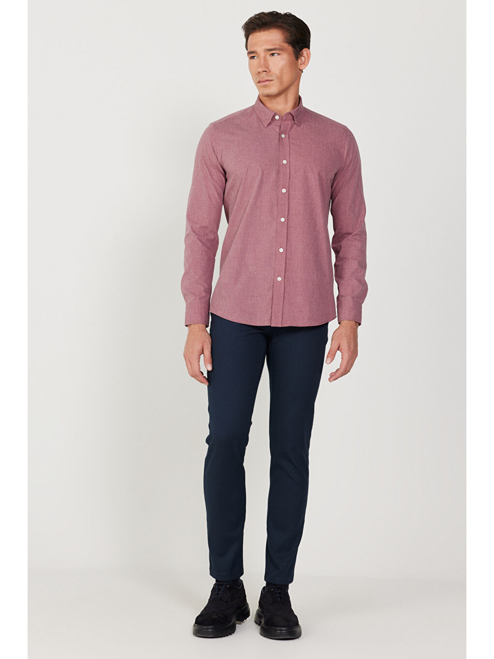 Erkek Lacivert Slim Fit Dar Kesim Pamuklu Esnek Rahat Armürlü Pantolon-1