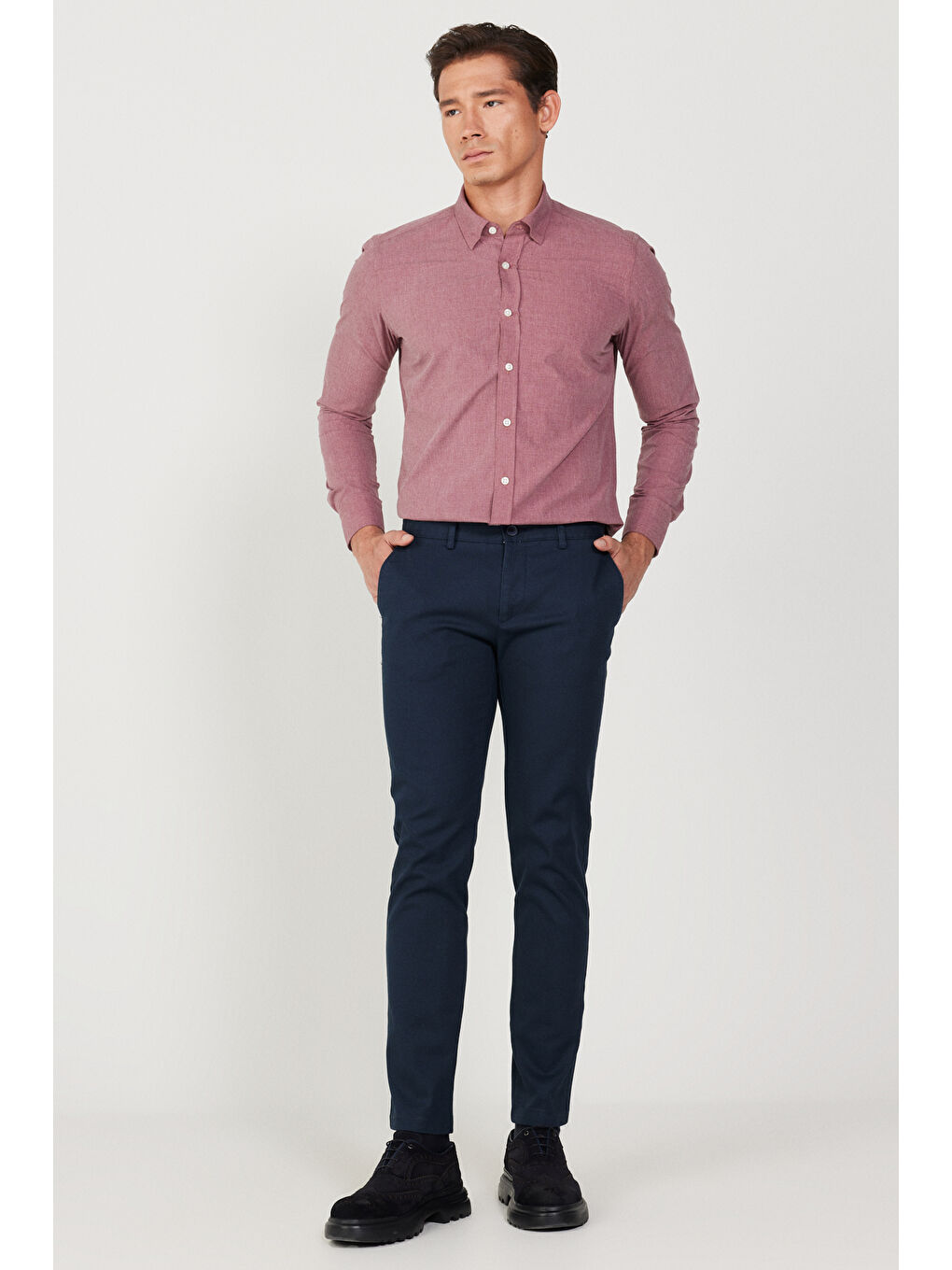 Erkek Lacivert Slim Fit Dar Kesim Pamuklu Esnek Rahat Armürlü Pantolon-2