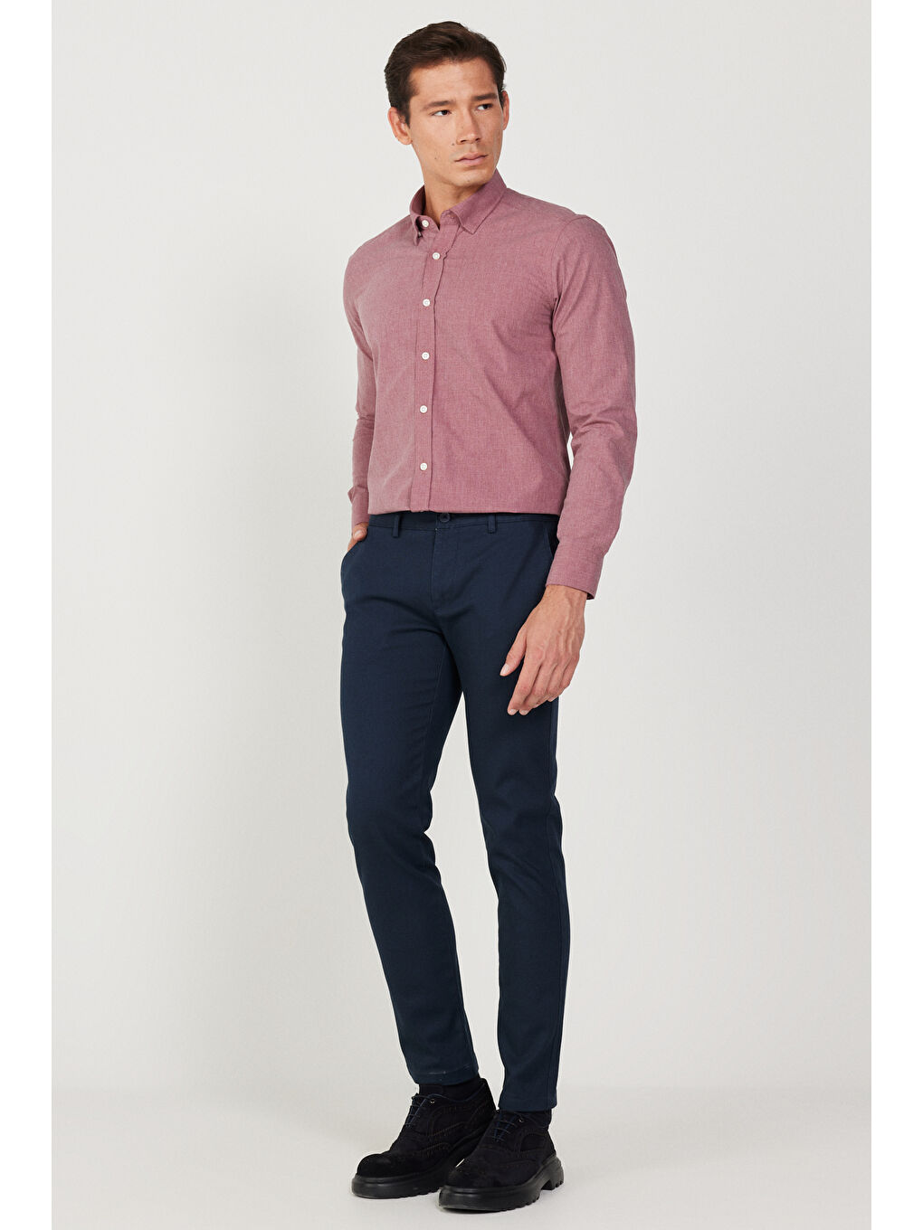 Erkek Lacivert Slim Fit Dar Kesim Pamuklu Esnek Rahat Armürlü Pantolon-3