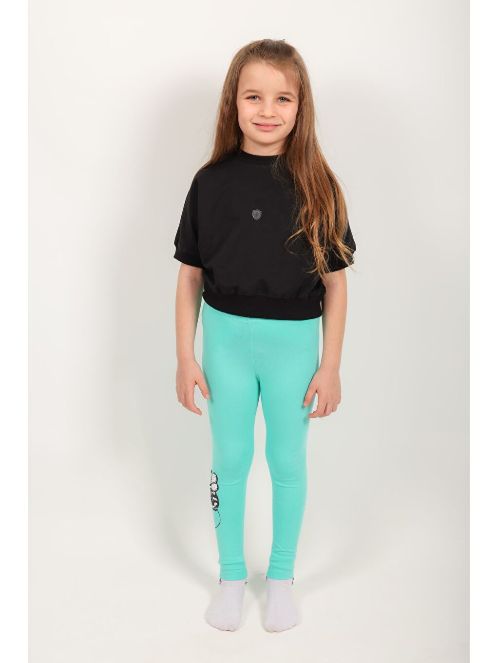 Yeşil Kız Çocuk Tayt Pul Arı Nakış