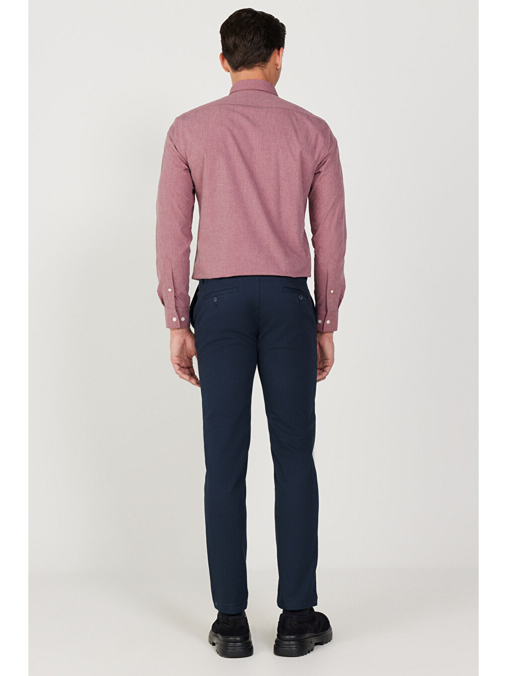 Erkek Lacivert Slim Fit Dar Kesim Pamuklu Esnek Rahat Armürlü Pantolon-5