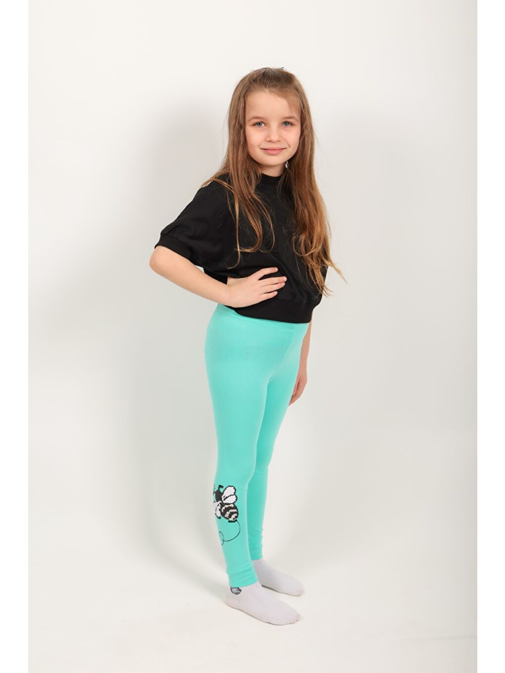 Yeşil Kız Çocuk Tayt Pul Arı Nakış-2