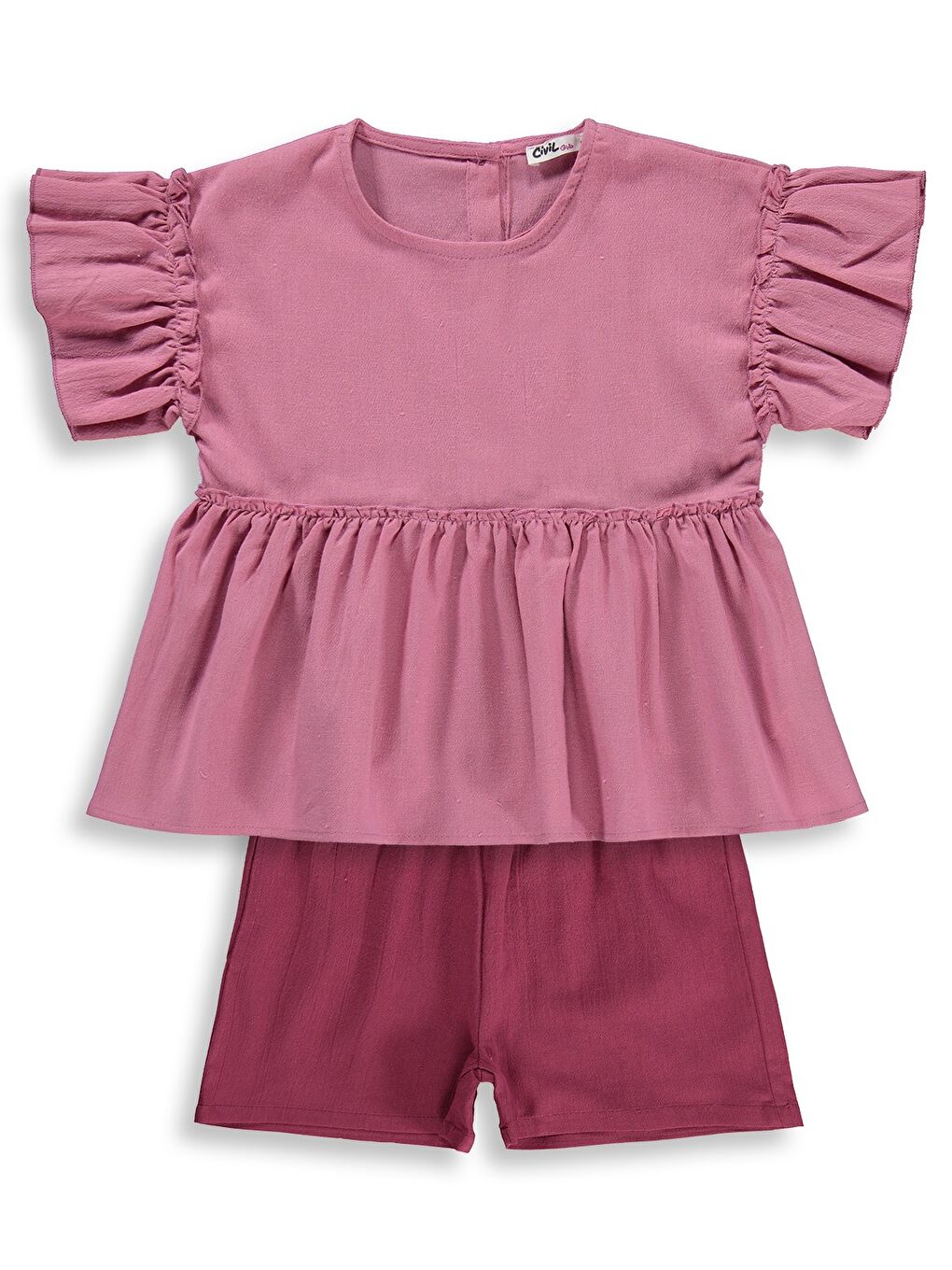 Girls Volan Kol İkili 2-5 Yaş Takım - Pembe