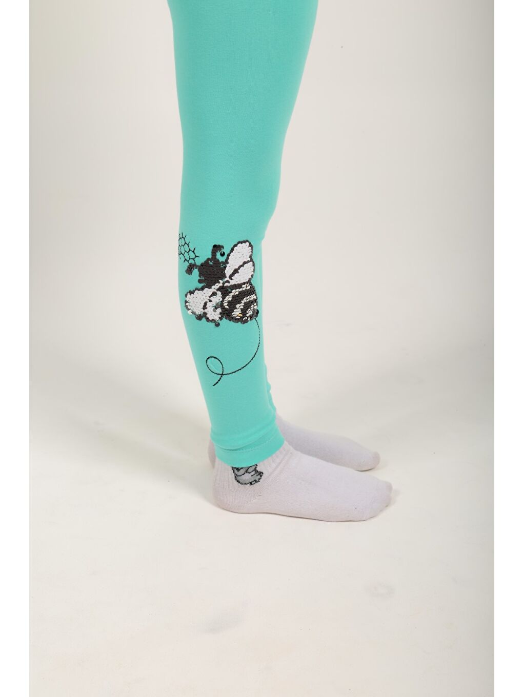 Yeşil Kız Çocuk Tayt Pul Arı Nakış-4