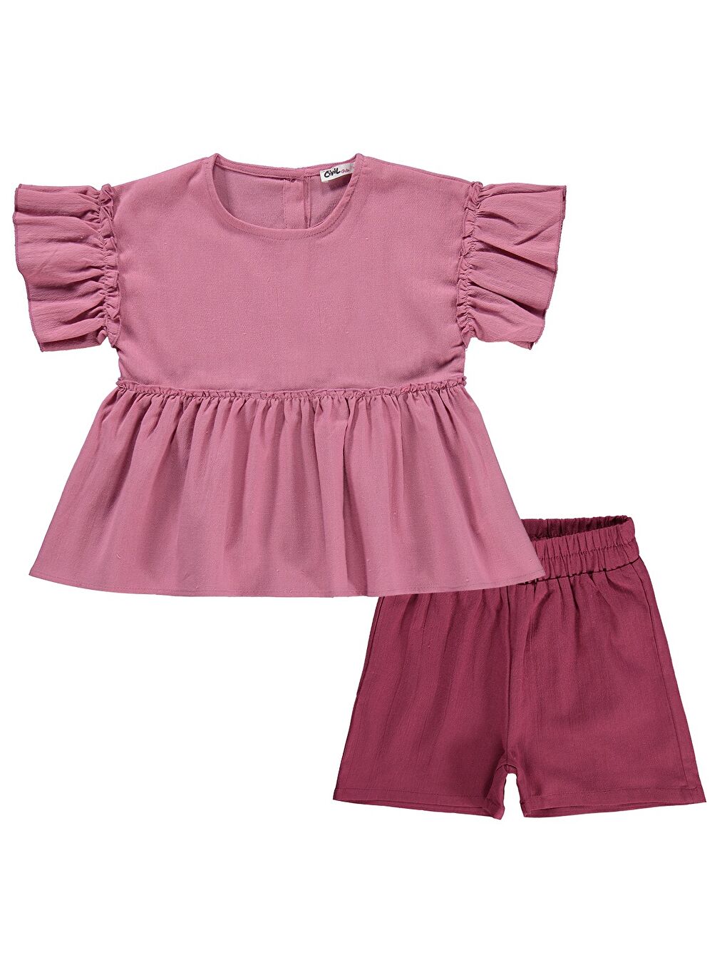 Girls Volan Kol İkili 2-5 Yaş Takım - Pembe-2