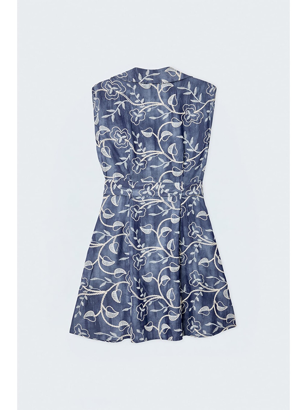 Denim Görünümlü Nakışlı Mini Elbise - Lacivert-2