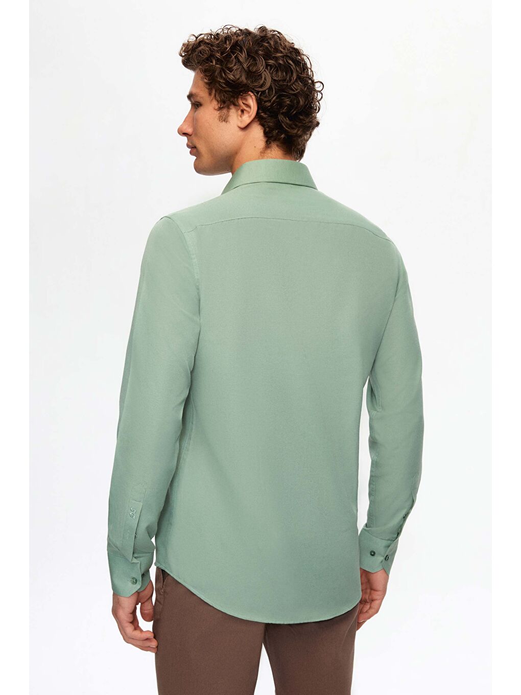 Slim Fit Yeşil İtalyan Yaka Kolay Ütülenebilir 2'li Gömlek-2