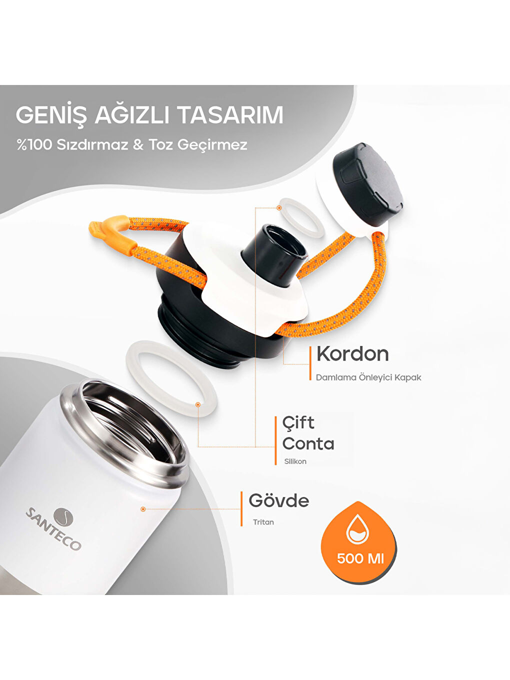 Ktwo Sporcu Termosu 500 Ml-Beyaz-3