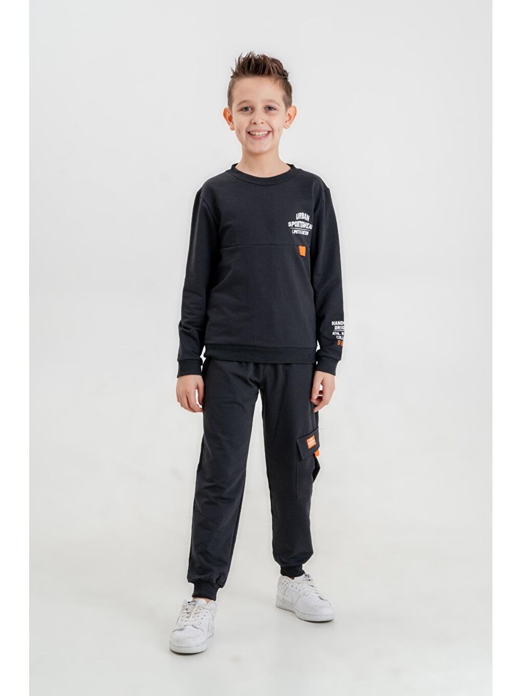 Mışıl Kids Füme Sportwear Baskılı Bisiklet Yaka Kargo Cepli Alt Üst Eşofman Takımı - 1