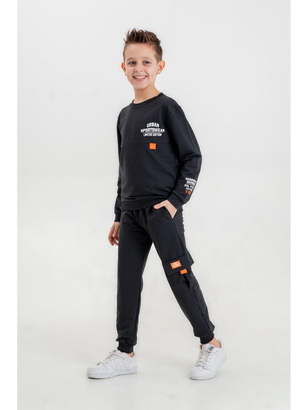 Mışıl Kids Füme Sportwear Baskılı Bisiklet Yaka Kargo Cepli Alt Üst Eşofman Takımı - 2