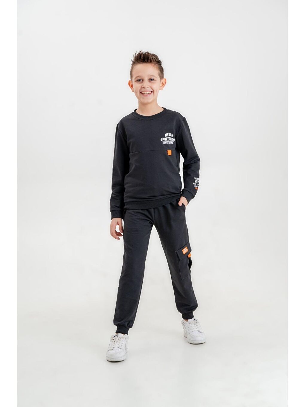 Mışıl Kids Füme Sportwear Baskılı Bisiklet Yaka Kargo Cepli Alt Üst Eşofman Takımı - 3