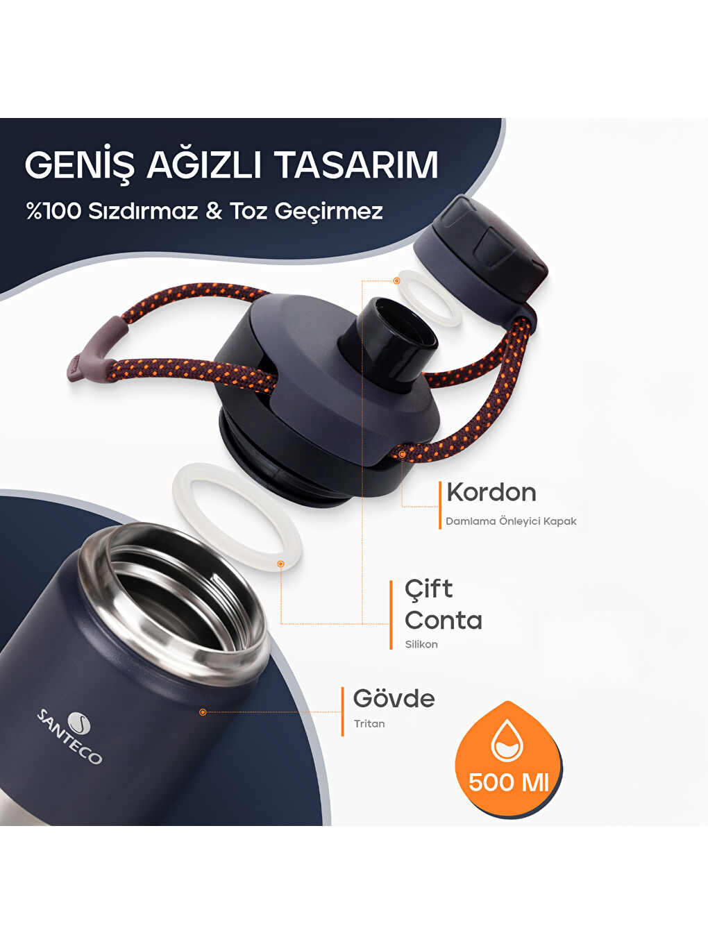 Ktwo Sporcu Termosu 500 Ml-Lacivert-3