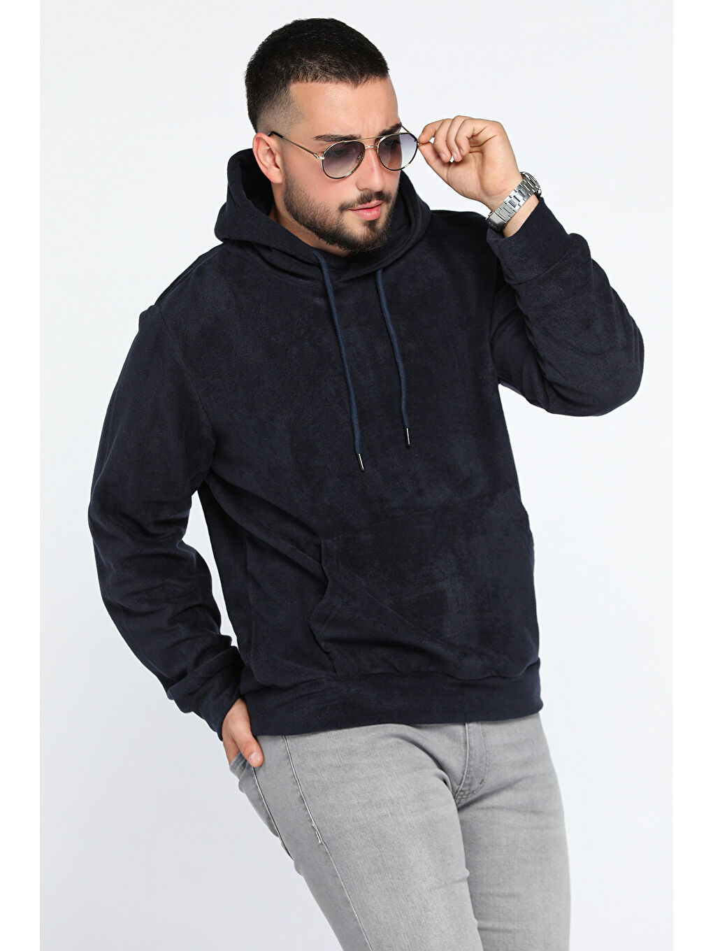 Mishar İtalia Lacivert Kapüşonlu Kanguru Cepli Erkek Polar Sweatshirt - 1