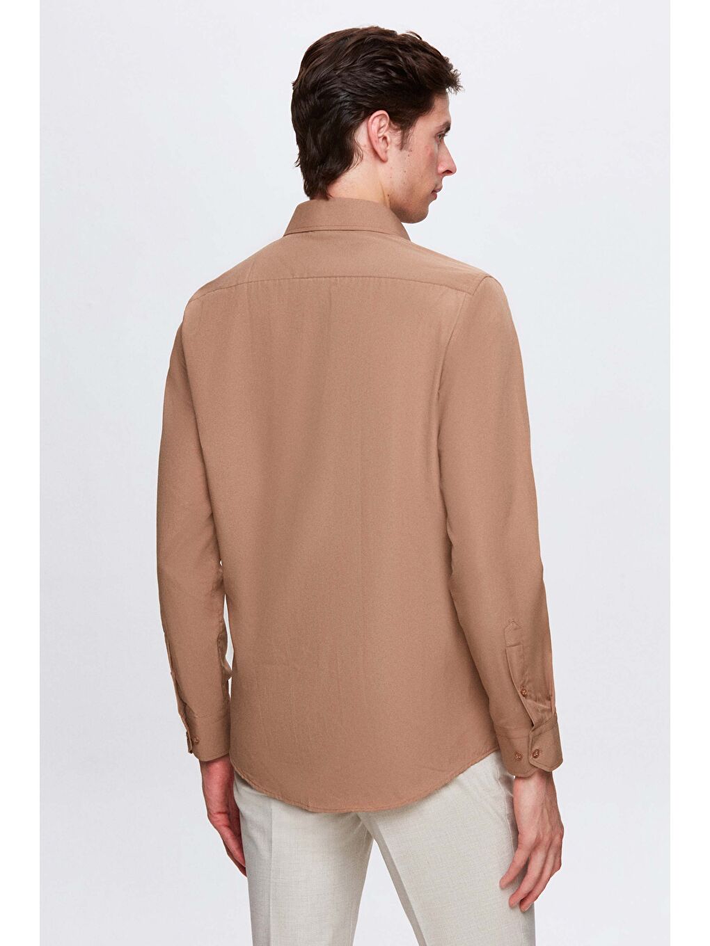 Slim Fit Kahverengi İtalyan Yaka Kolay Ütülenebilir 2'li Gömlek-4