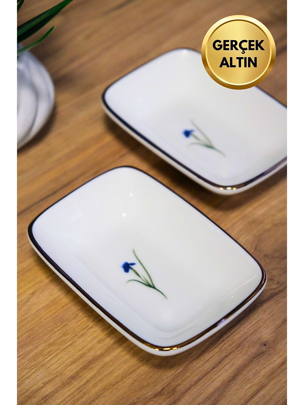 Karışık Porselen Natura İris Altın Yaldızlı Dikdörtgen Kayık Tabak 14X9,8cm 2 li-1