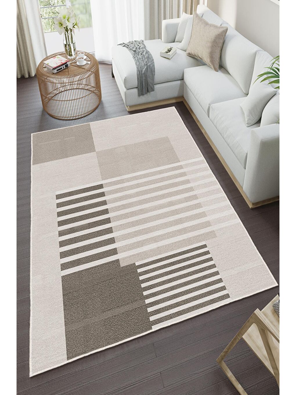 Kahverengi Özel Tasarım, Kaymaz Taban, İnce, Yıkanabilir, Modern Halı WOOKECE1483 180x280-2