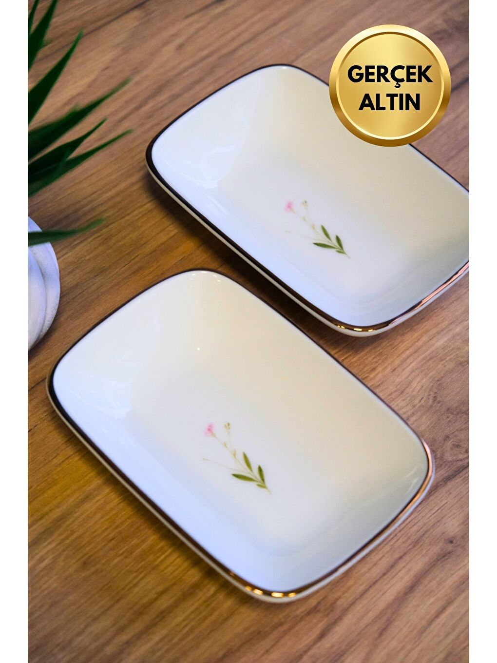 Karışık Porselen Natura Çuha Altın Yaldızlı Dikdörtgen Kayık Tabak 14X9,8cm 2 li-1