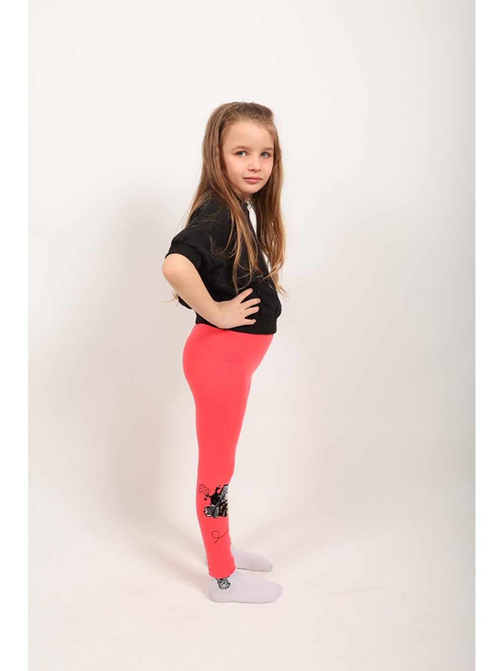 Kırmızı Kız Çocuk Tayt Pul Arı Nakış-1