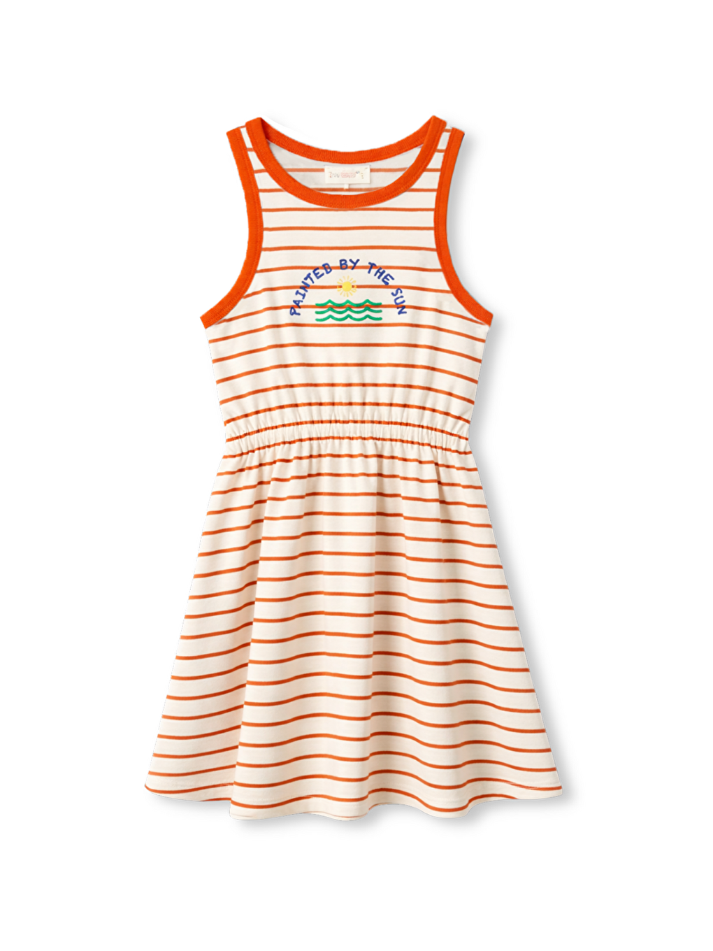 Kız Çocuk Çizgili Halter Yaka Elbise  - Turuncu-1