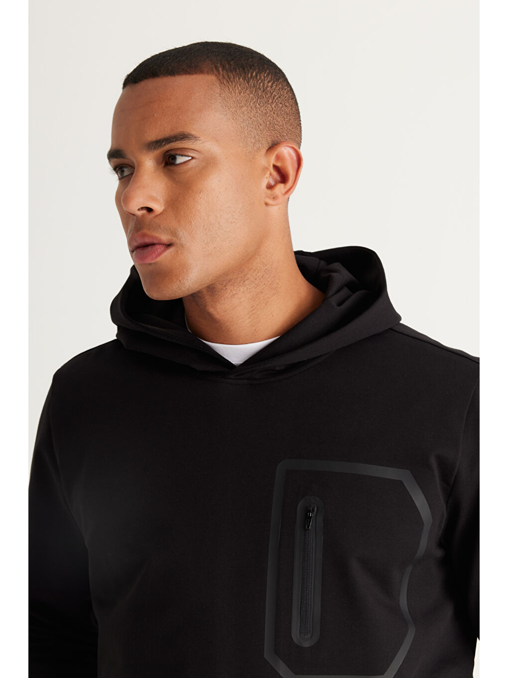 Erkek Siyah Standart Fit Normal Kesim Kapüşonlu Pamuklu Sweatshirt-4