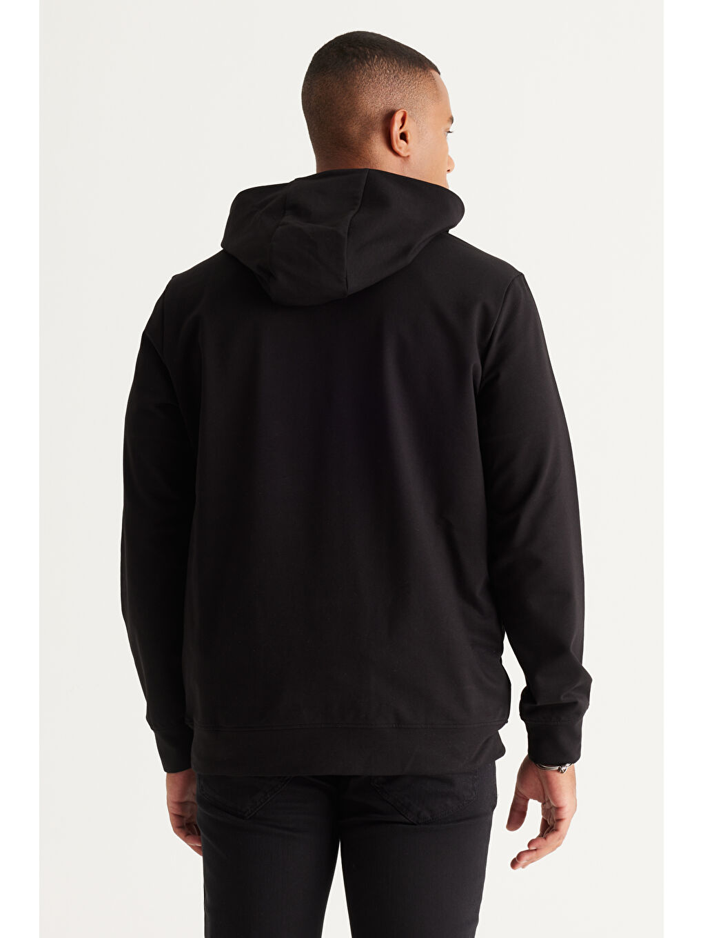 Erkek Siyah Standart Fit Normal Kesim Kapüşonlu Pamuklu Sweatshirt-5