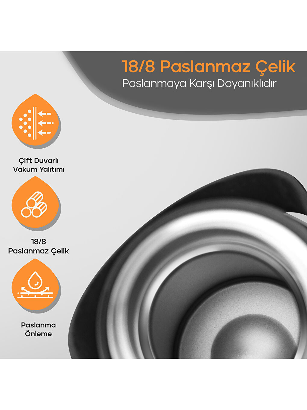 Gri Geilo Çok Amaçlı Çelik Termos- 1.2 L-5