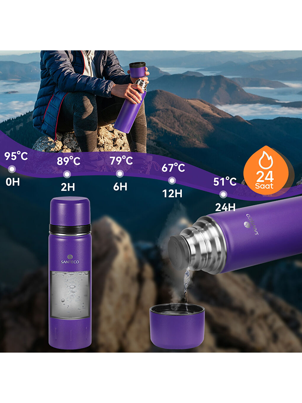 Kolima 2 Kapaklı Termos 1 L-Mor-6