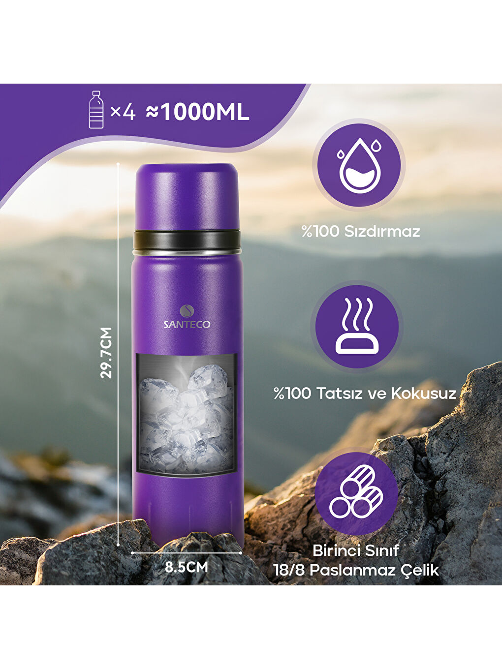 Kolima 2 Kapaklı Termos 1 L-Mor-8