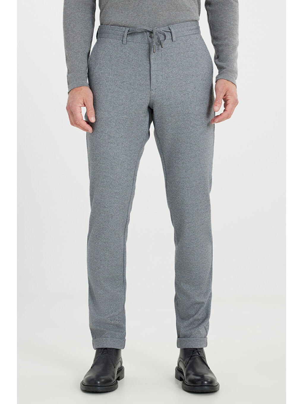 Erkek Gri Relax Fit Rahat Kesim Beli Bağlamalı Esnek Takım Elbise Pantolonu