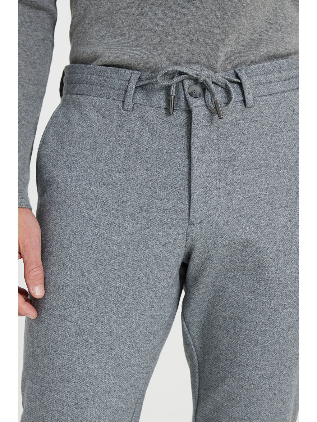 Erkek Gri Relax Fit Rahat Kesim Beli Bağlamalı Esnek Takım Elbise Pantolonu-3
