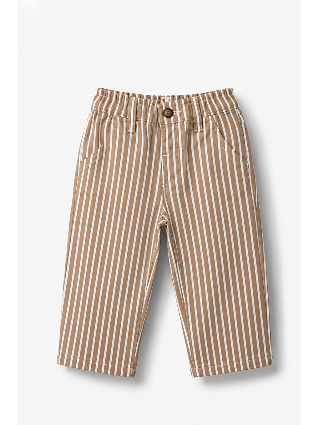Bej Unisex Çocuk Çizgili Beli Lastikli Rahat Pantolon-1