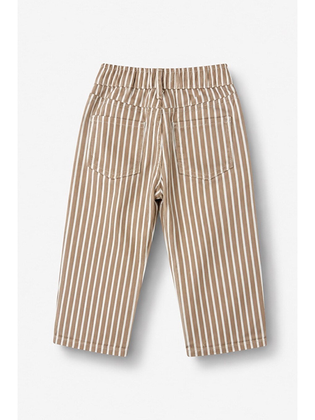 Bej Unisex Çocuk Çizgili Beli Lastikli Rahat Pantolon-2