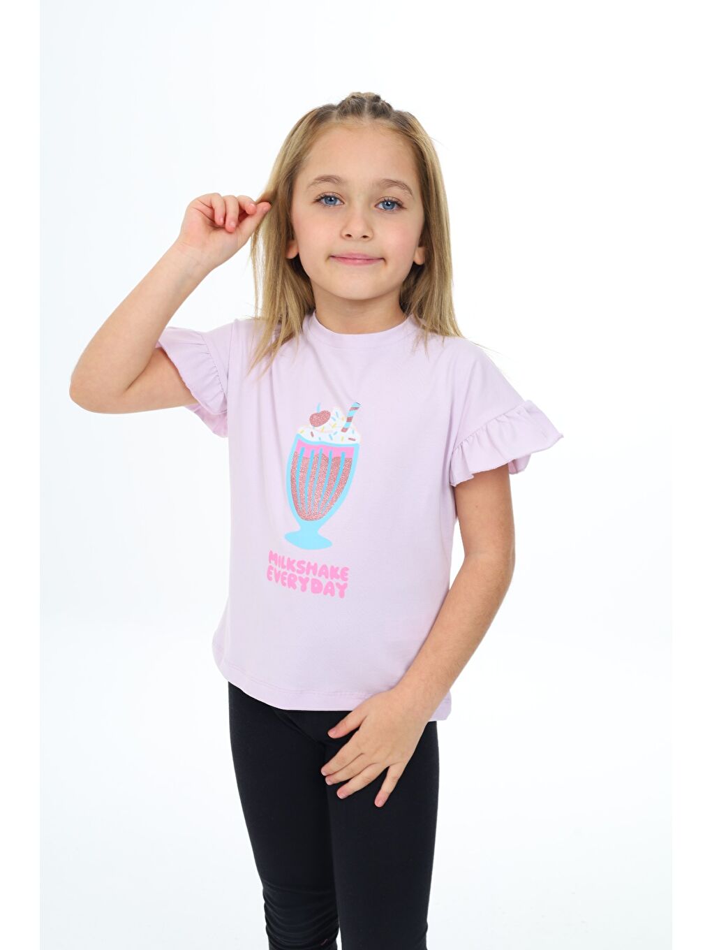 Lila Kız Çocuk Baskılı Tişört-1