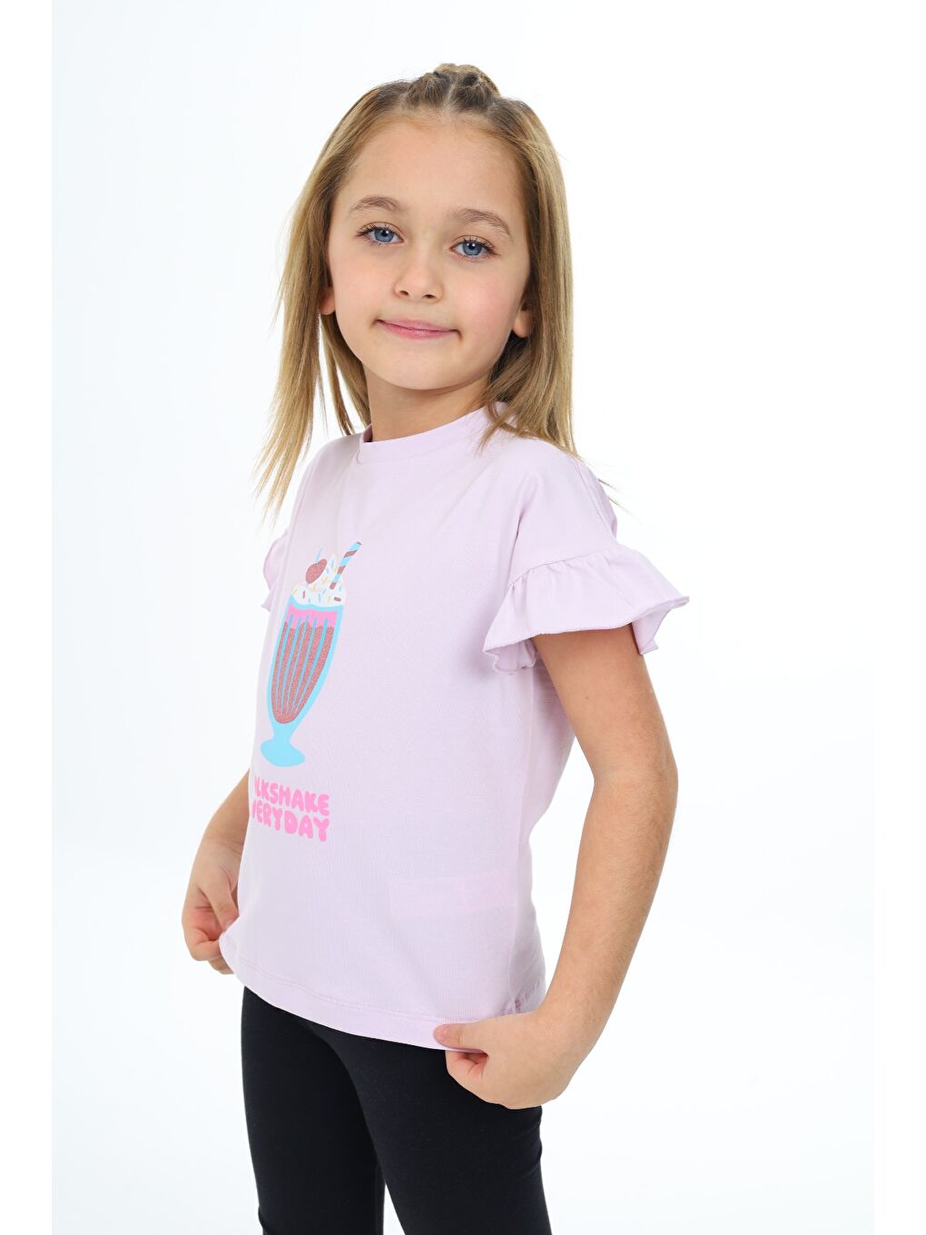 Lila Kız Çocuk Baskılı Tişört-2