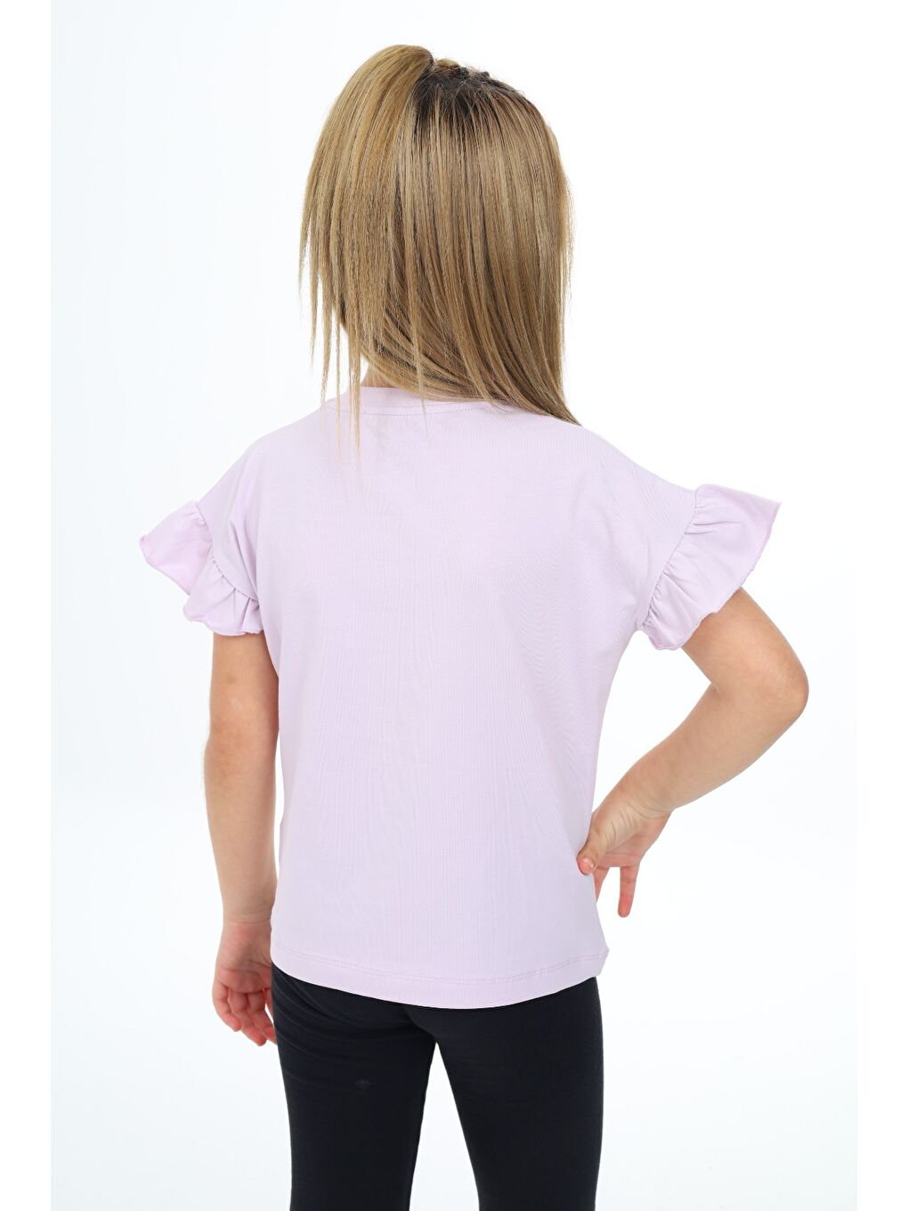 Lila Kız Çocuk Baskılı Tişört-3