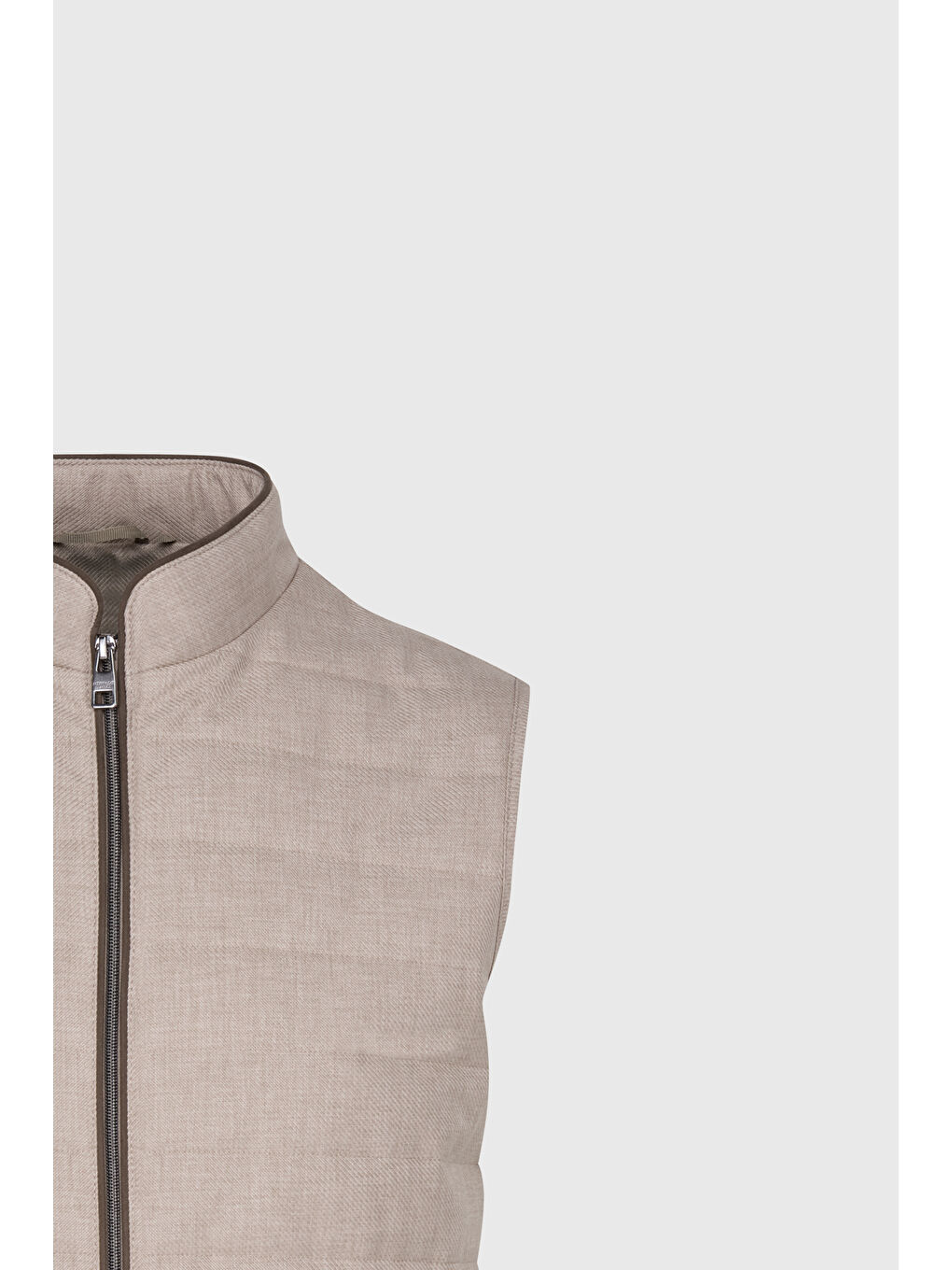 Erkek Bej Pamuklu Standart Fit Normal Kesim Dik Yaka Diagonal Desenli Casual Yelek-8