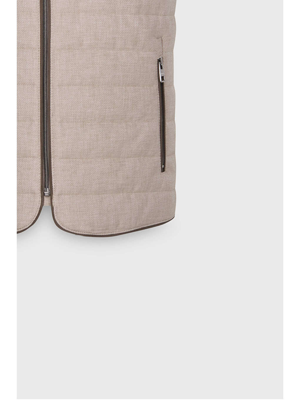 Erkek Bej Pamuklu Standart Fit Normal Kesim Dik Yaka Diagonal Desenli Casual Yelek-9