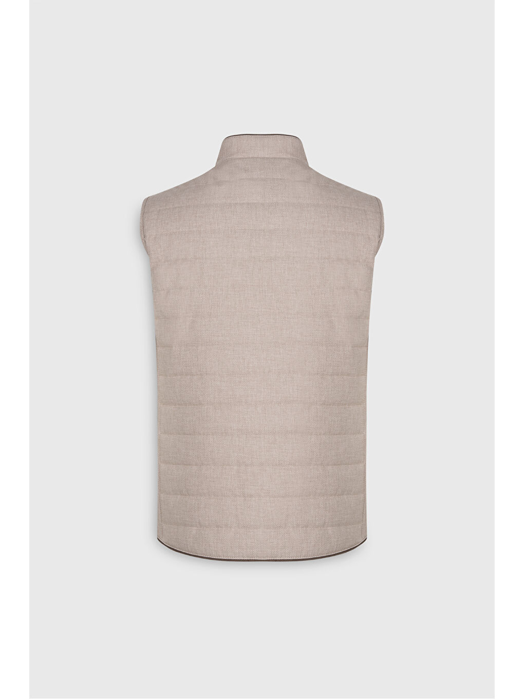 Erkek Bej Pamuklu Standart Fit Normal Kesim Dik Yaka Diagonal Desenli Casual Yelek-10