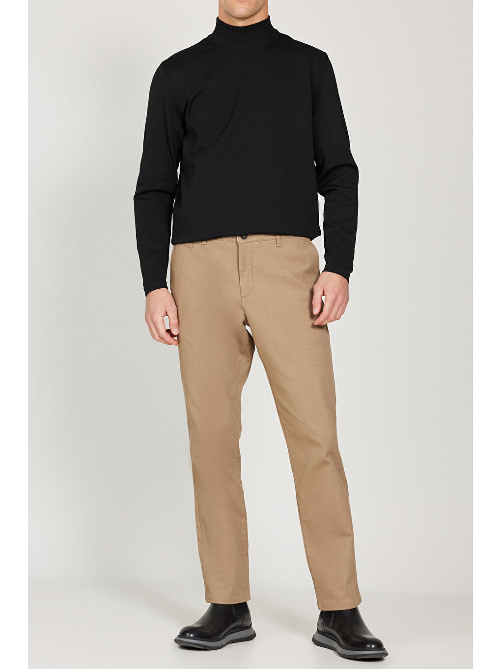 Bej Erkek Vizon Comfort Fit Rahat Kesim Yan Cep Esnek Armürlü Pantolon