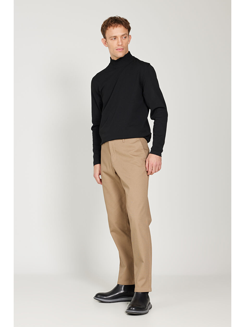 Bej Erkek Vizon Comfort Fit Rahat Kesim Yan Cep Esnek Armürlü Pantolon-4