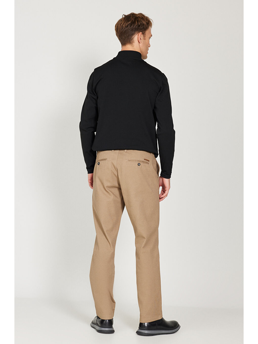 Bej Erkek Vizon Comfort Fit Rahat Kesim Yan Cep Esnek Armürlü Pantolon-5