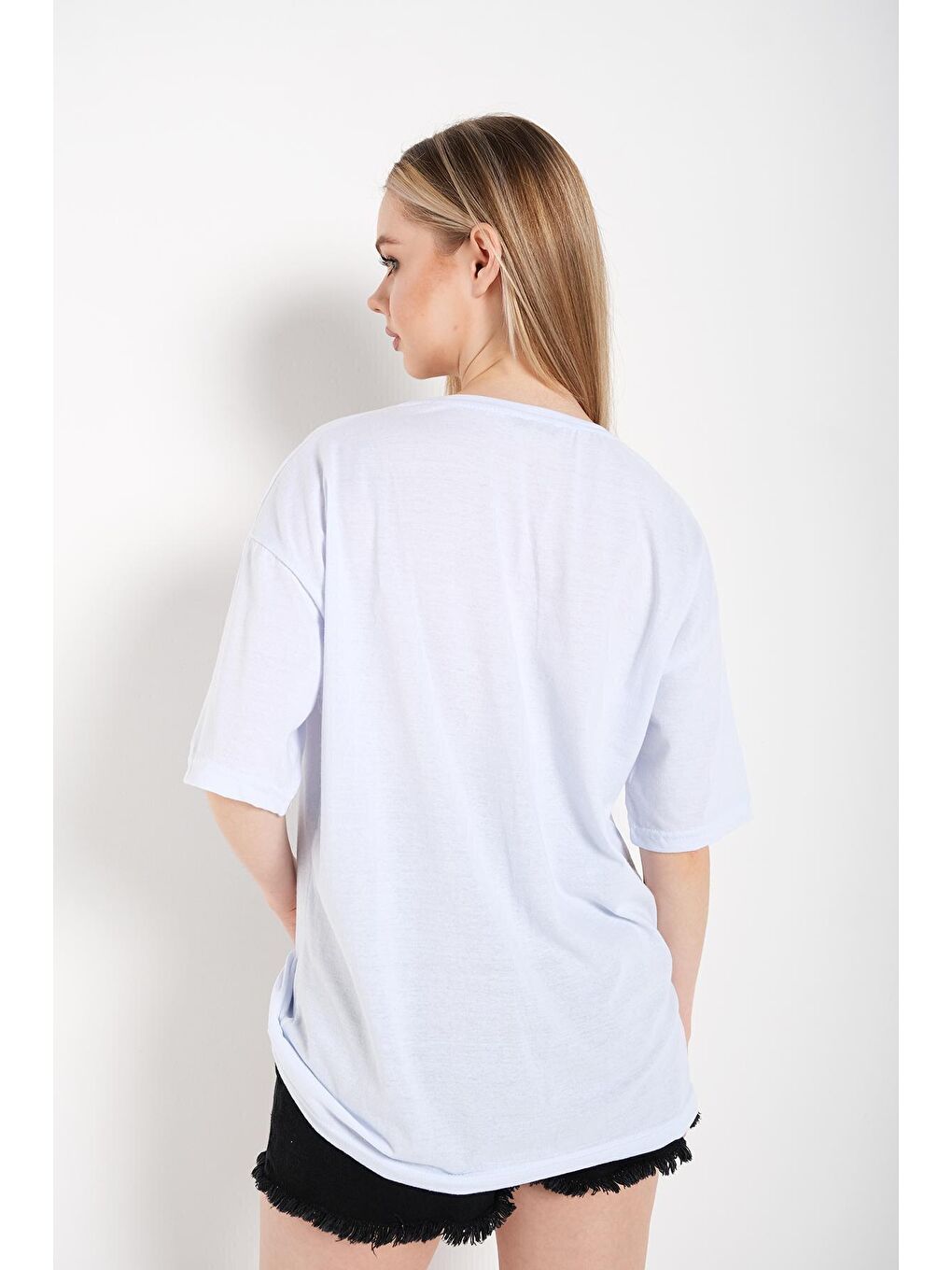 Kadın Beyaz Oversize Arizona Baskılı Tişört-4