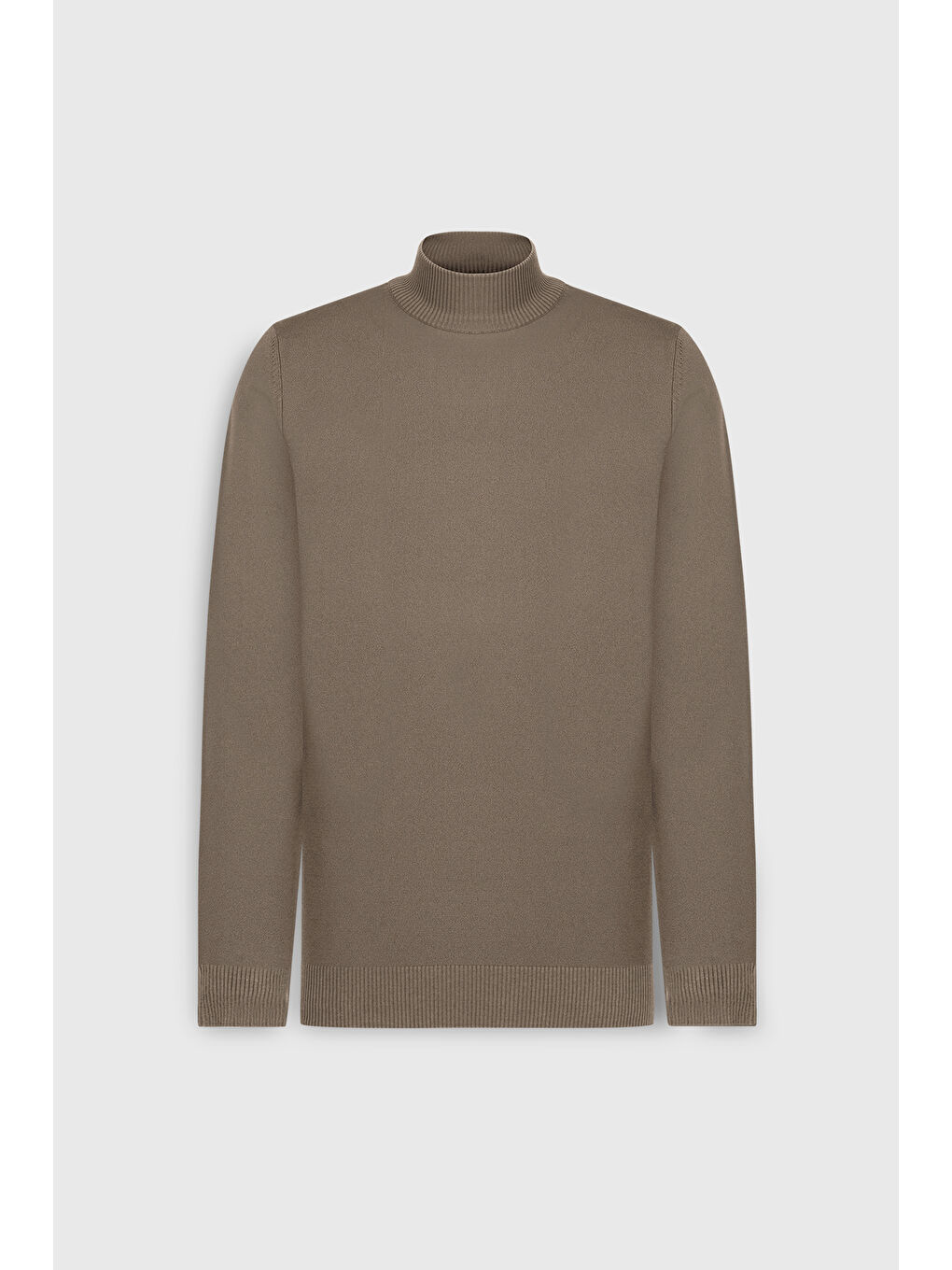 Bej Erkek Vizon Pamuklu Standart Fit Normal Kesim Yarım Balıkçı Yaka Triko Kazak-5