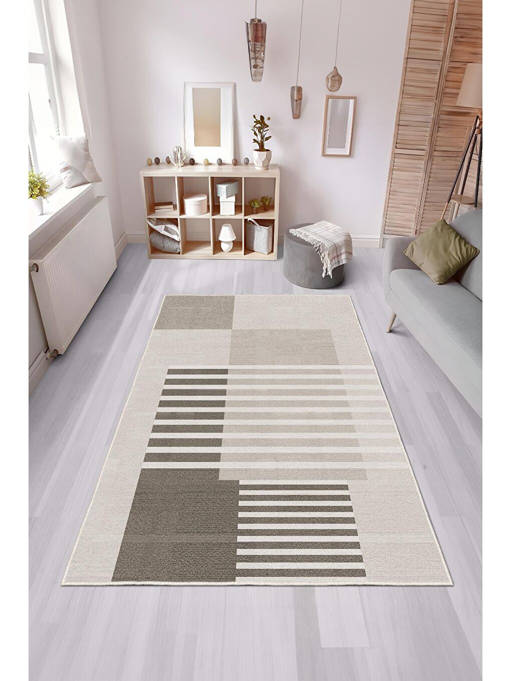 Kahverengi Özel Tasarım, Kaymaz Taban, İnce, Yıkanabilir, Modern Halı WOOKECE1483 80x150